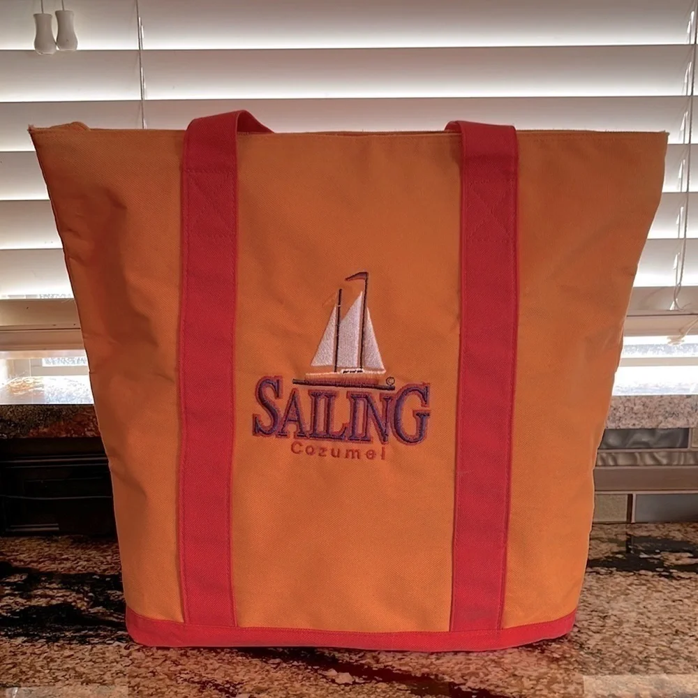 Vintage‎ orange Canvas tote Sailing Cozumel